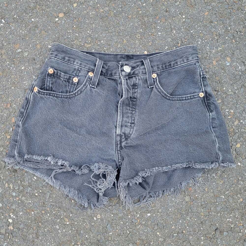 Levi's 501 High-Rise Denim Shorts Black Raw Hem Button Fly Cut-Off 5-Pocket